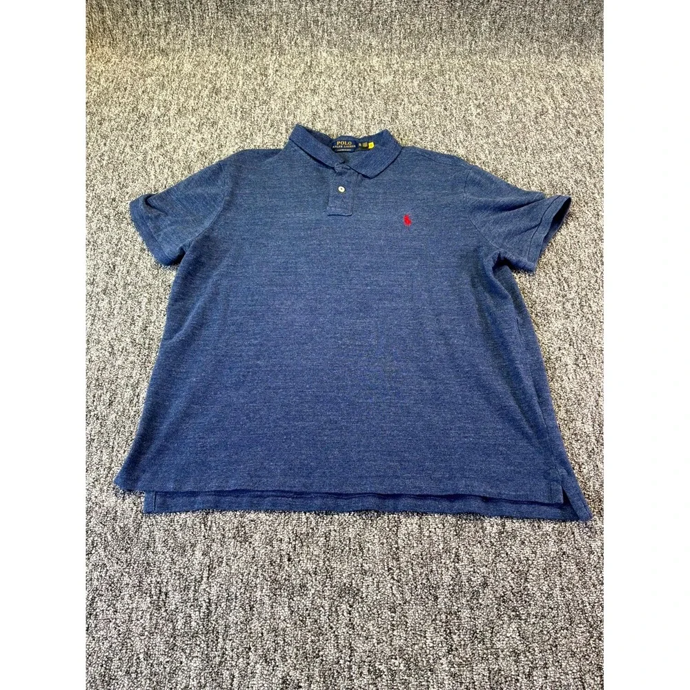 Polo Ralph Lauren Polo Shirt Mens Xl Blue Custom Slim Fit Side Slit Pony Logo